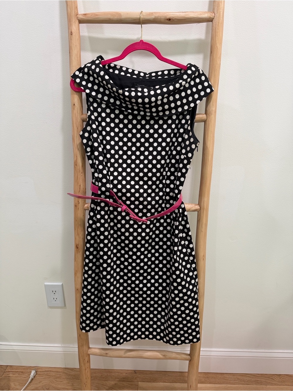 Polka Dot Sleeveless Fit & Flare Dress with Belt